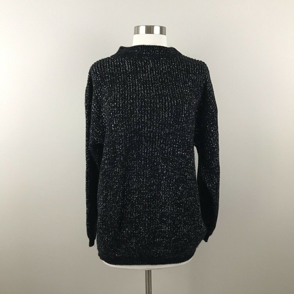 Vtg American Pride Sweater Black Silver Tensil Long‎ Sleeve